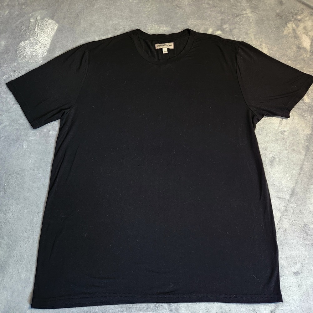 Nordstrom Men's Black Crewneck T-Shirt Size L Coolmax Rayon Blend Short Sleeve
